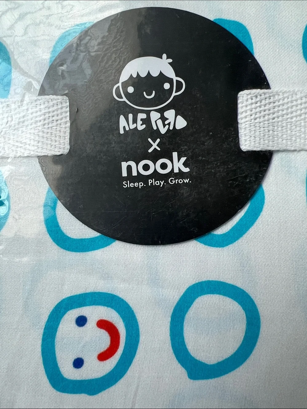 Ale Puro + Nook Organic Cotton Twin Fitted Sheet Circles Smiley Faces- NWT